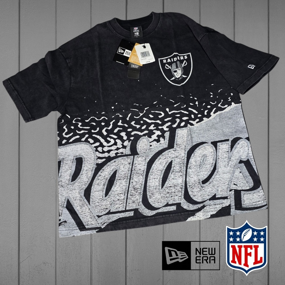 New Era Mens Las Vegas Raiders Graphic Acid Wash T-Shirt Black S